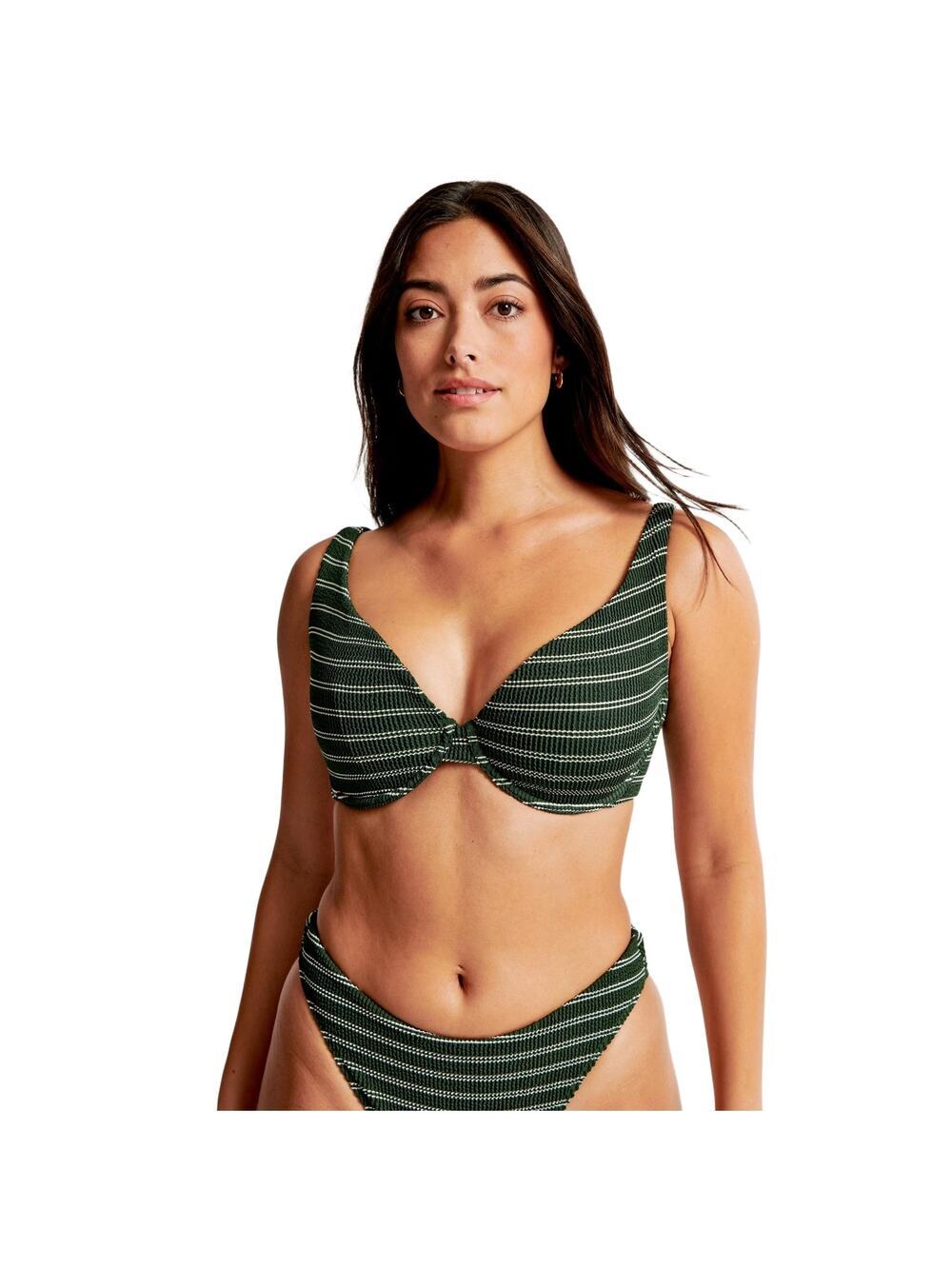 NEW Abercrombie & Fitch Curve Love High Apex Underwire Bikini Top Green Size 2XS